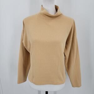 Express Tricot Top Womens Small Tan Mock Neck Textured Boxy Fit 90s Vintage